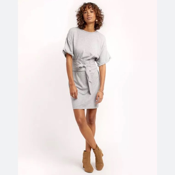 Rebecca Minkoff Marta Cotton Tie Obi Belt Waist Knit Grey Dress Size Medium NWT - Picture 6 of 7